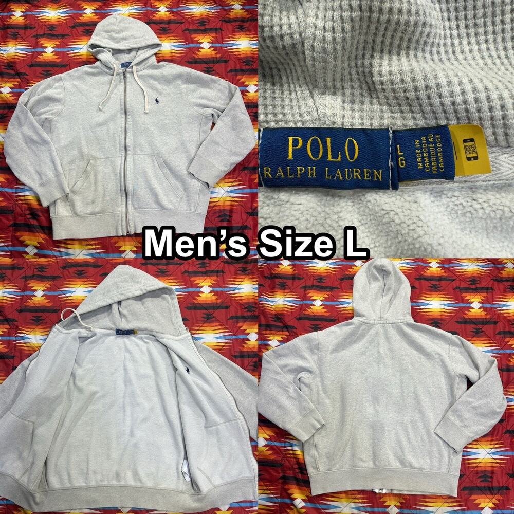 Polo Ralph Lauren Gray Full Zip Hoodie Thermal Lined Pony Logo Men’s Size Large